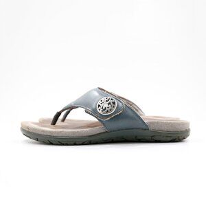 Alegria Molly Blue Leather Paint Splash Lightweight Flat Thong Sandals - 8/EU 38